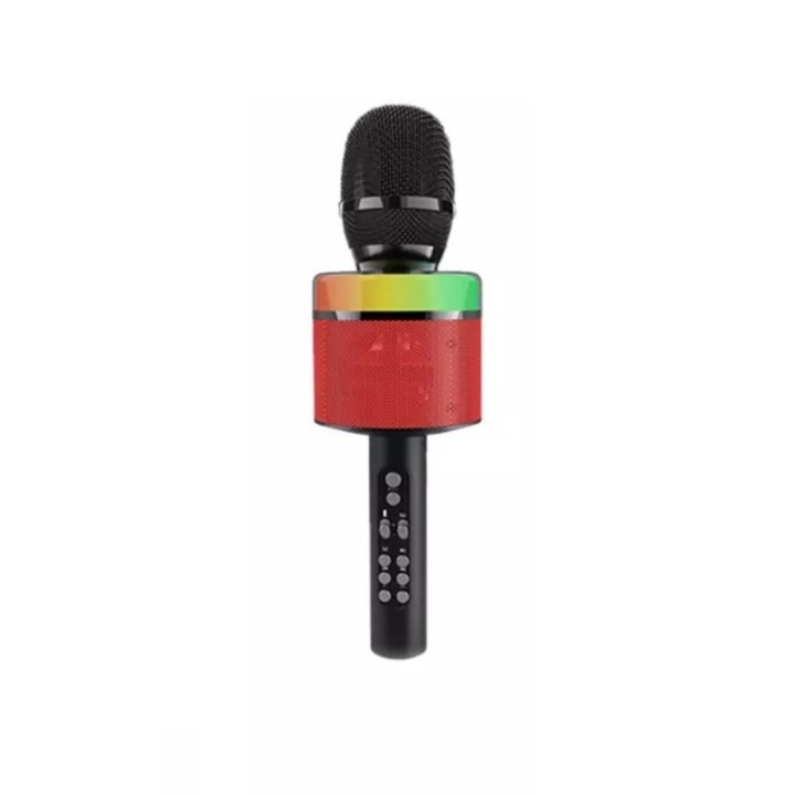 Alloet S-088 Piros Vezeték Nélküli Mikrofon LED Fényű Karaoke Rögzítő Mini USB TF Kártya Kézi KTV Hordozható