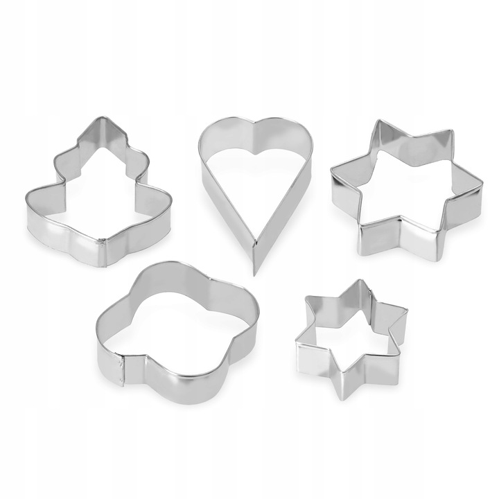 Set 5 forme de biscuiti si turta dulce, KADAX, Universal, Argintiu