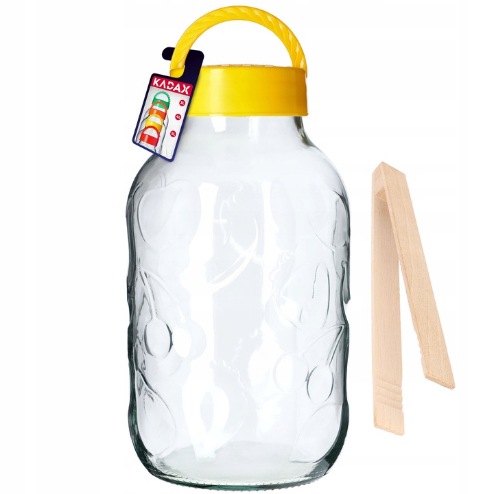 Borcan cu cleste, Kadax, Sticla/Plastic, 5 L, Galben/Transparent