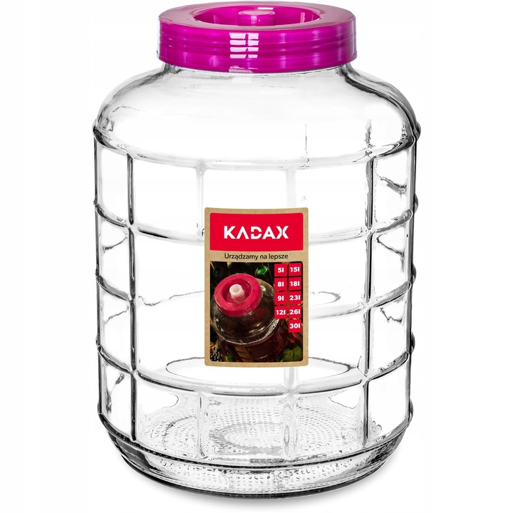 Borcan de sticla pentru vin si conserve, Kadax, 30L, Roz
