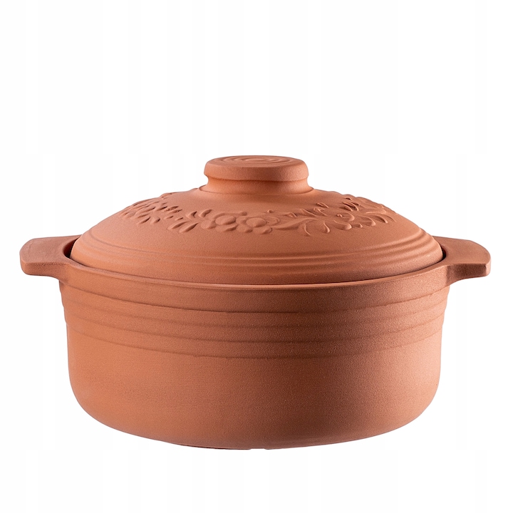 Oala romana cu capac, Kadax Augustus, Lut, Rotund, 33 x 27 x 18 cm, 4 l, Portocaliu