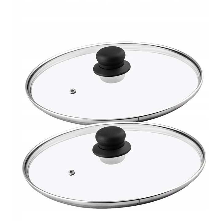 Set 2 capace cu maner, Kadax, Sticla/Plastic, Diametru 26 cm, Negru/Transparent