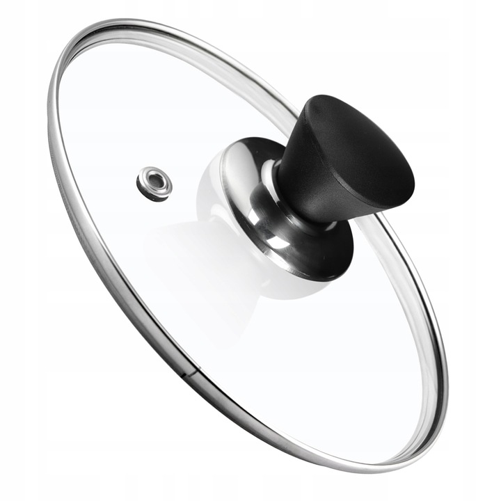 Capac termorezistent cu maner, KADAX, Sticla/Otel/Plastic, 18 cm, Negru/Transparent