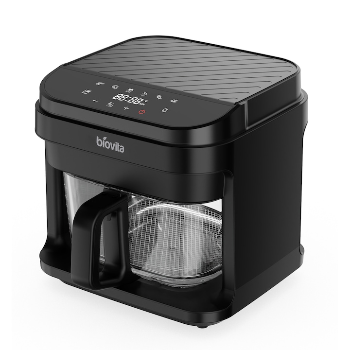 Friteuza cu Aer Cald / Air Fryer, Biovita PRESTIGE, Cos din Sticla, 5.5L Capacitate, 1200W, 6 Programe