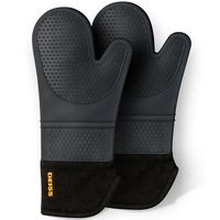 Set 2 manusi de cuptor din silicon rezistenti la caldura si pete, Deiss PRO, impermeabile, foarte lungi, flexibile si groase, cu aderenta anti-alunecare, pentru gatit in siguranta