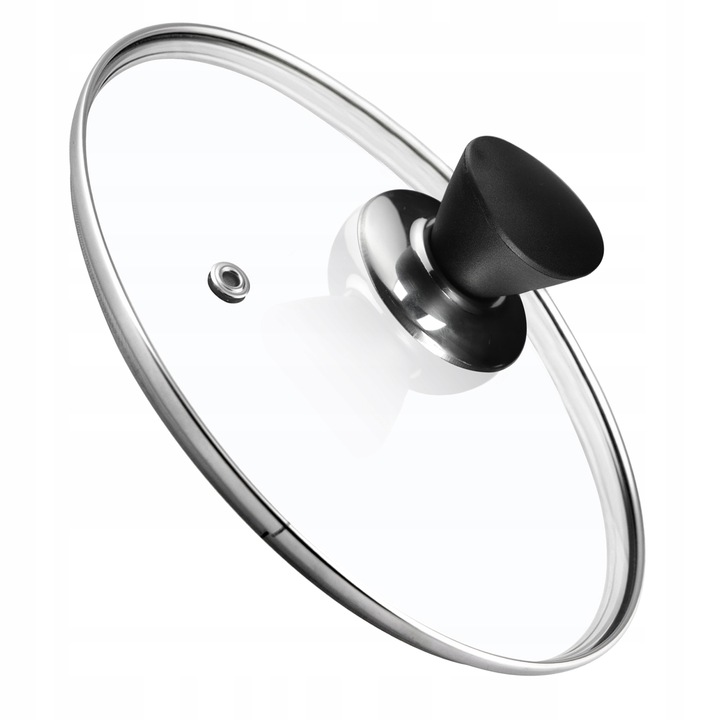 Capac cu maner pentru oale, Kadax, Sticla termorezistenta, 26 cm, Negru/Transparent