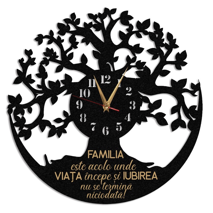 Ceas de Perete, Copacul Vietii 01, HDF, Negru, 35 cm