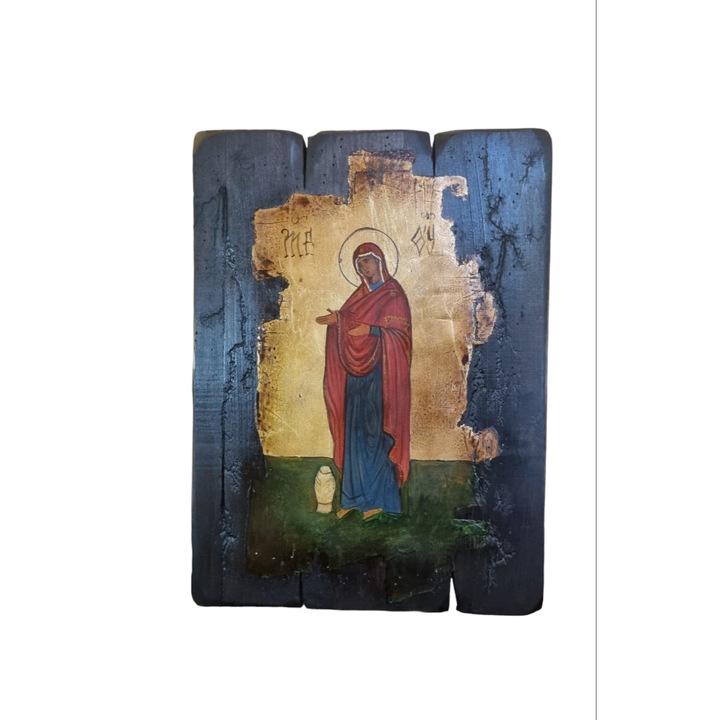 Icoana Maicii Domnului cu Vasul prosperitatii la picioare, pictata, antichizata, 35/45 cm