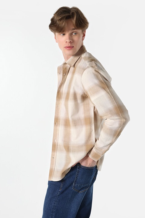 Férfi hosszú ujjú ing bézs, szabályos szabású 2