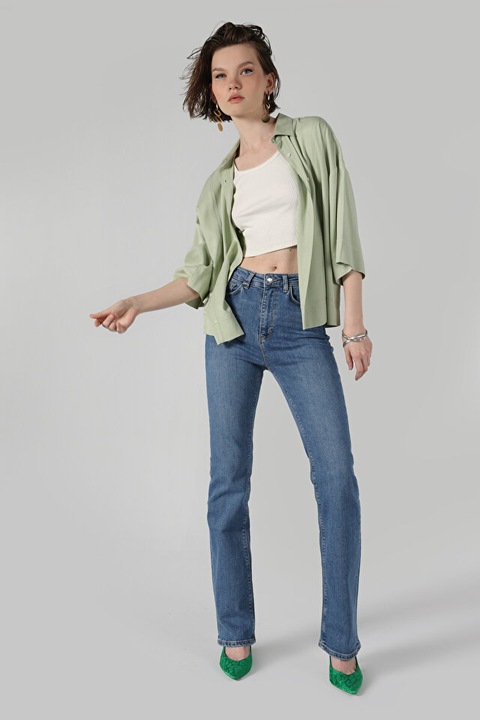 Női zöld hosszú ujjú ing, GREEN