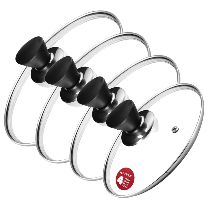 Set 4 capace pentru oale si tigai, Kadax, Sticla, Negru/Argintiu