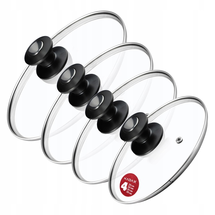 Set 4 capace cu maner, Kadax, Sticla/ Plastic, 5 x 5.9 x 4.3 cm, Transparent/ Negru