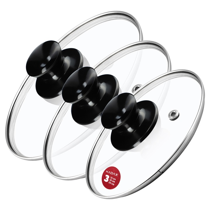 Set 3 capace pentru vase, Kadax, Sticla, 16\18\20 cm, Transparent