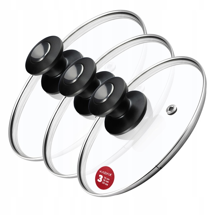 Set 3 capace cu maner, KADAX Barletta termorezistent 16, 18, 20 cm