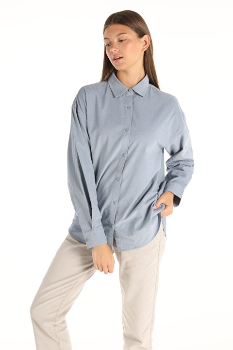 Női kék, normál szabású hosszú ujjú ing 8683197815736