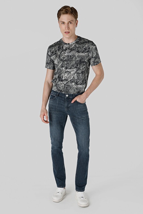 COLIN'S, Mosott hatású skinny fit farmernadrág, Sötétkék