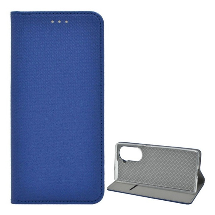 Tok álló, bőr hatású (FLIP, oldalra nyíló, asztali tartó funkció, rombusz minta) SÖTÉTKÉK Huawei Nova 10 Pro