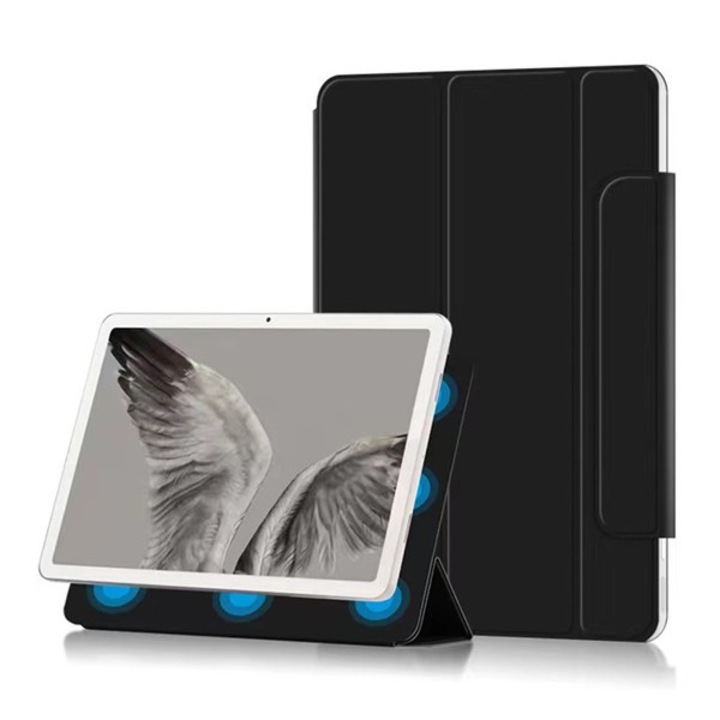 Tablet tok, kompatibilis, Google Pixel Tablet Gigapack tok álló, bőr hatású (aktív flip, mágneses, oldalra nyíló, trifold, asztali tartó) fekete, gigapack csomagolás