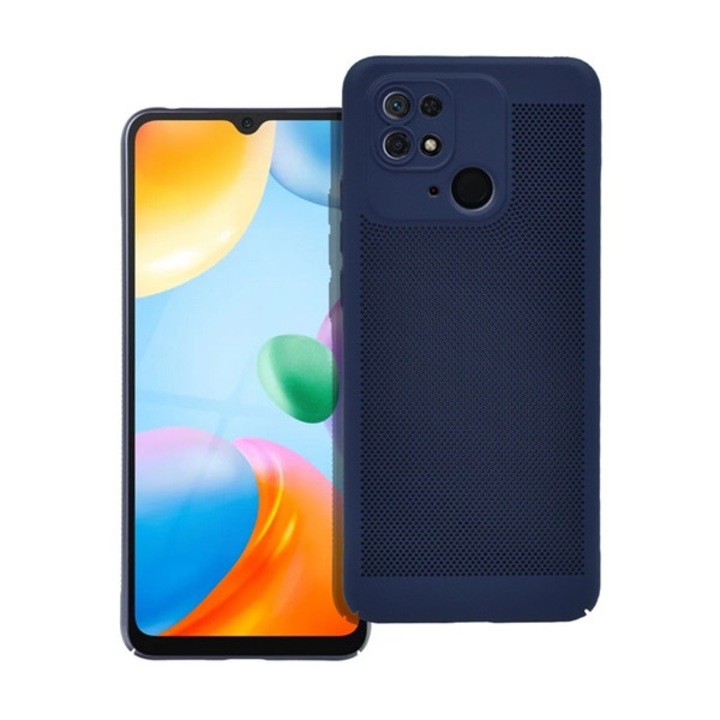 Gigapack műanyag mobiltelefon tok, légáteresztő, lyukacsos, kameravédő, sötétkék, kompatibilis: Xiaomi Redmi 10C