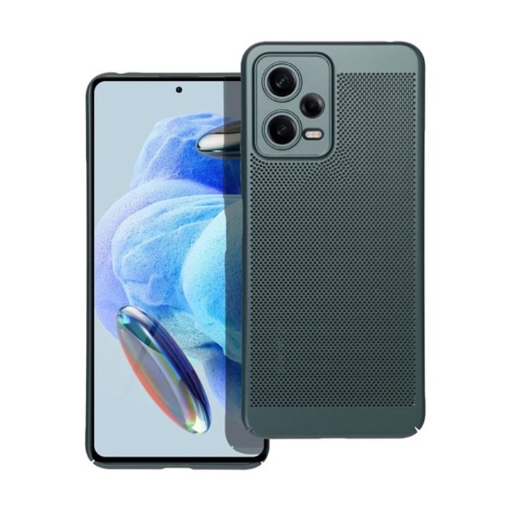 Gigapack műanyag mobiltelefon tok, légáteresztő, lyukacsos, kameravédő, sötétzöld, kompatibilis: Xiaomi Poco X5 5G / Redmi Note 12 5G
