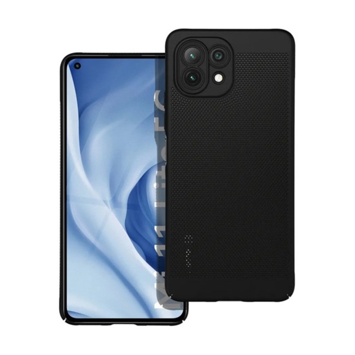 Gigapack műanyag mobiltelefon tok, légáteresztő, lyukacsos, kameravédő, fekete, kompatibilis: Xiaomi Mi 11 Lite 5G / Mi 11 Lite 4G / 11 Lite 5G NE