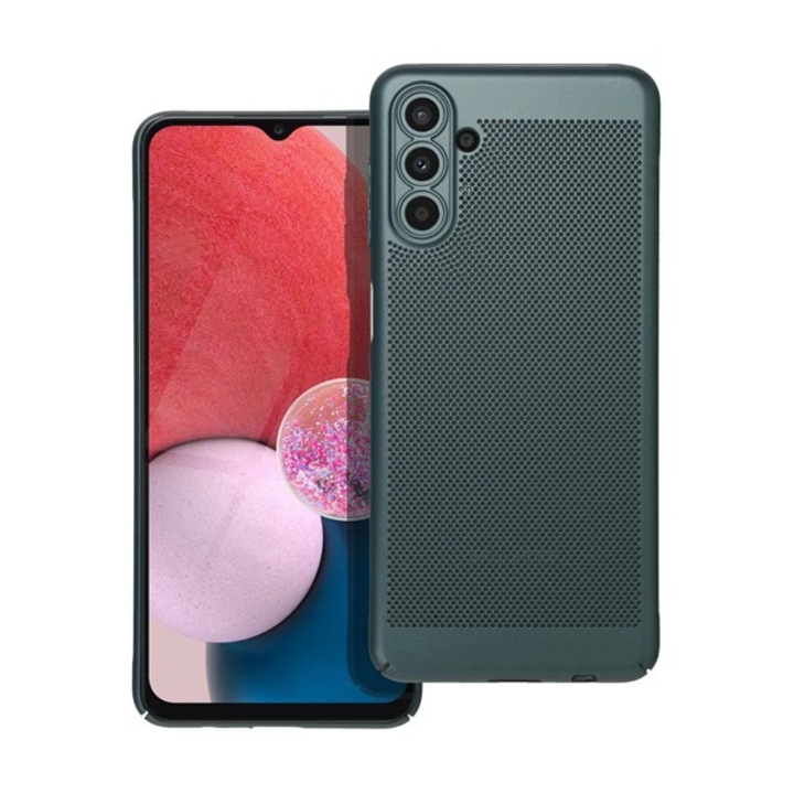 Gigapack műanyag mobiltelefon tok, légáteresztő, lyukacsos, kameravédő, sötétzöld, kompatibilis: Samsung Galaxy A04s, SM-A047F, / Galaxy A13 5G, SM-A136