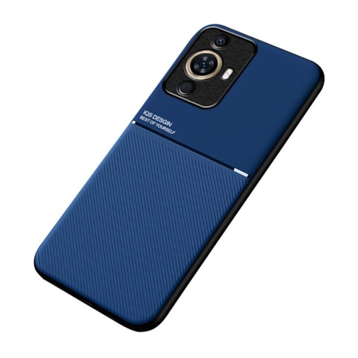 Mobiltelefon tok, kompatibilis, Huawei Nova 11 Pro Gigapack műanyag telefonvédő (szilikon keret, ütésállóság, mágneses, bőr hatású hátlap, csíkos) sötétkék, gigapack csomagolás