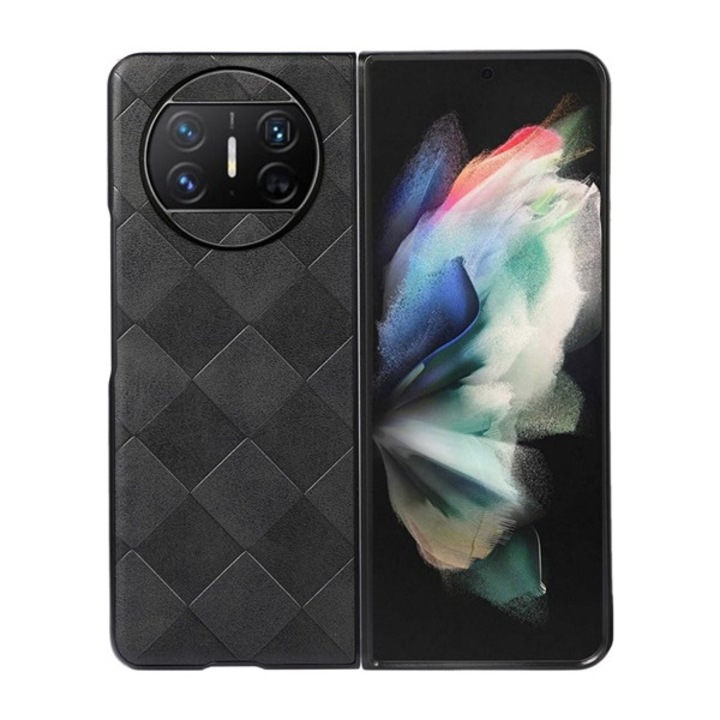 Huawei Mate X3 Gigapack műanyag telefonvédő (ütésállóság, bőr hatású hátlap, 3d négyzet, prémium) fekete, gigapack csomagolás