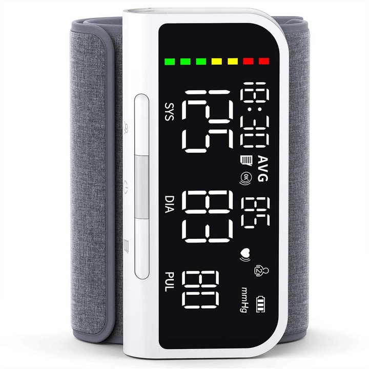 Vixev® digitális kar vérnyomásmérő, újratölthető elem, szisztolés/diasztolés vérnyomásmérés, szabálytalan pulzusérzékelés, LED-képernyő, többfunkciós állítható mandzsetta 22-42 cm, hordozható, oszcillometrikus, fehér