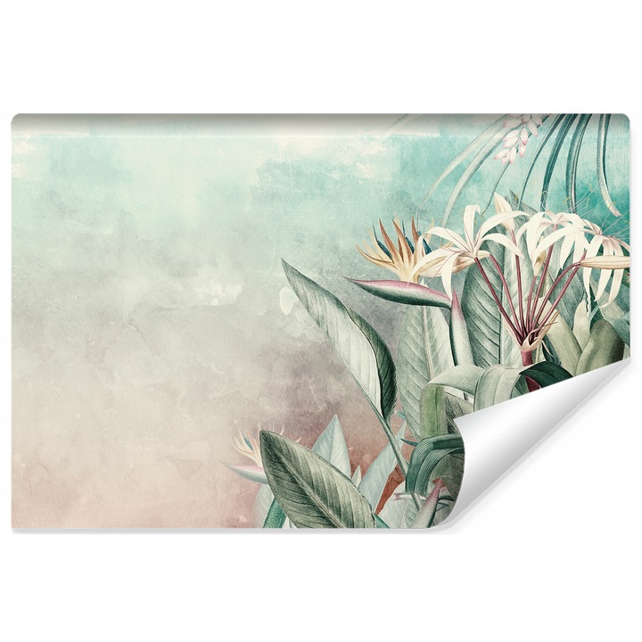 Muralo Fotótapéta Trópusi Növények Levelei Retro Stílusban 135x90cm Vlies, Divatos fali dekoráció, Kreatív dekoráció