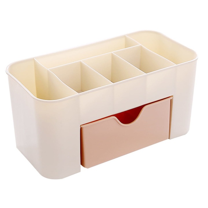 Organizator pentru cosmetice, ZakupyTV, Plastic, 23 x 11 x 10.5 cm, Crem/Roz