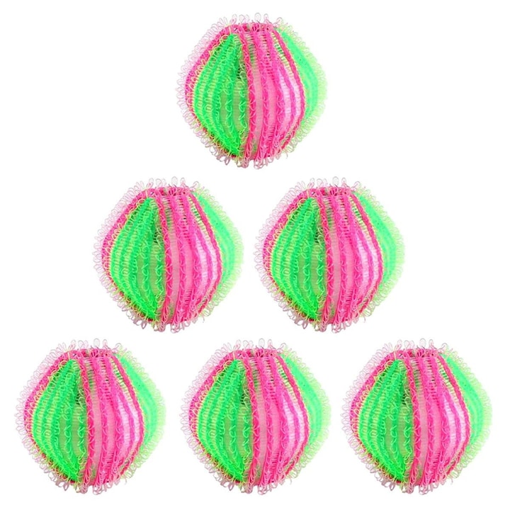 Set de 6 bile pentru rufe, ZakupyTV, Nylon/Plastic, 3.2 cm, Verde/Roz