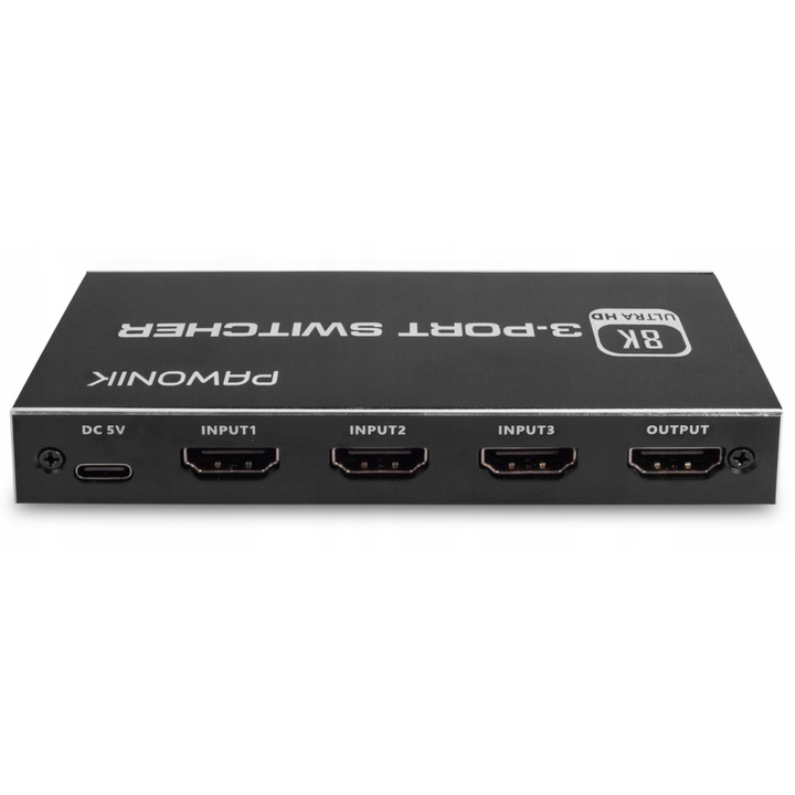 HDMI kapcsoló, Pawonik, 192 kHz, 1,5 m, 11 x 6 x 1,9 cm, fekete