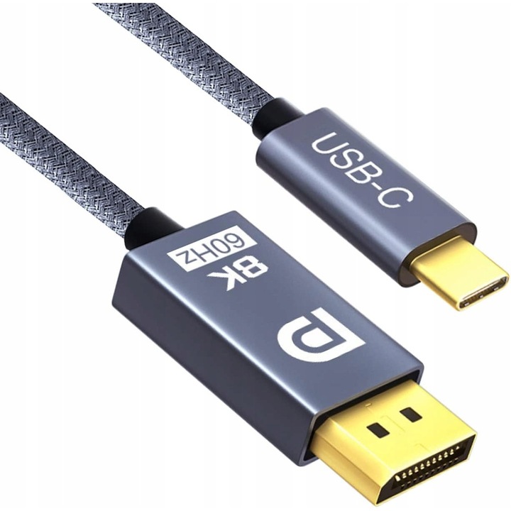 USB C - Displayport 1.4 kábel, Pawonik, 4K, 120Hz, szürke