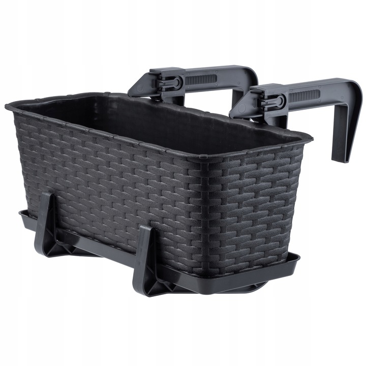 Ghiveci de flori + 2 manere, KADAX, Ratan, 40 cm, Antracit