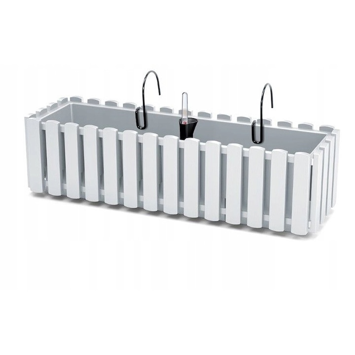 Балконска саксия Glyfada, KADAX, 58 см, бяла, с 2 подпори, система за поливане