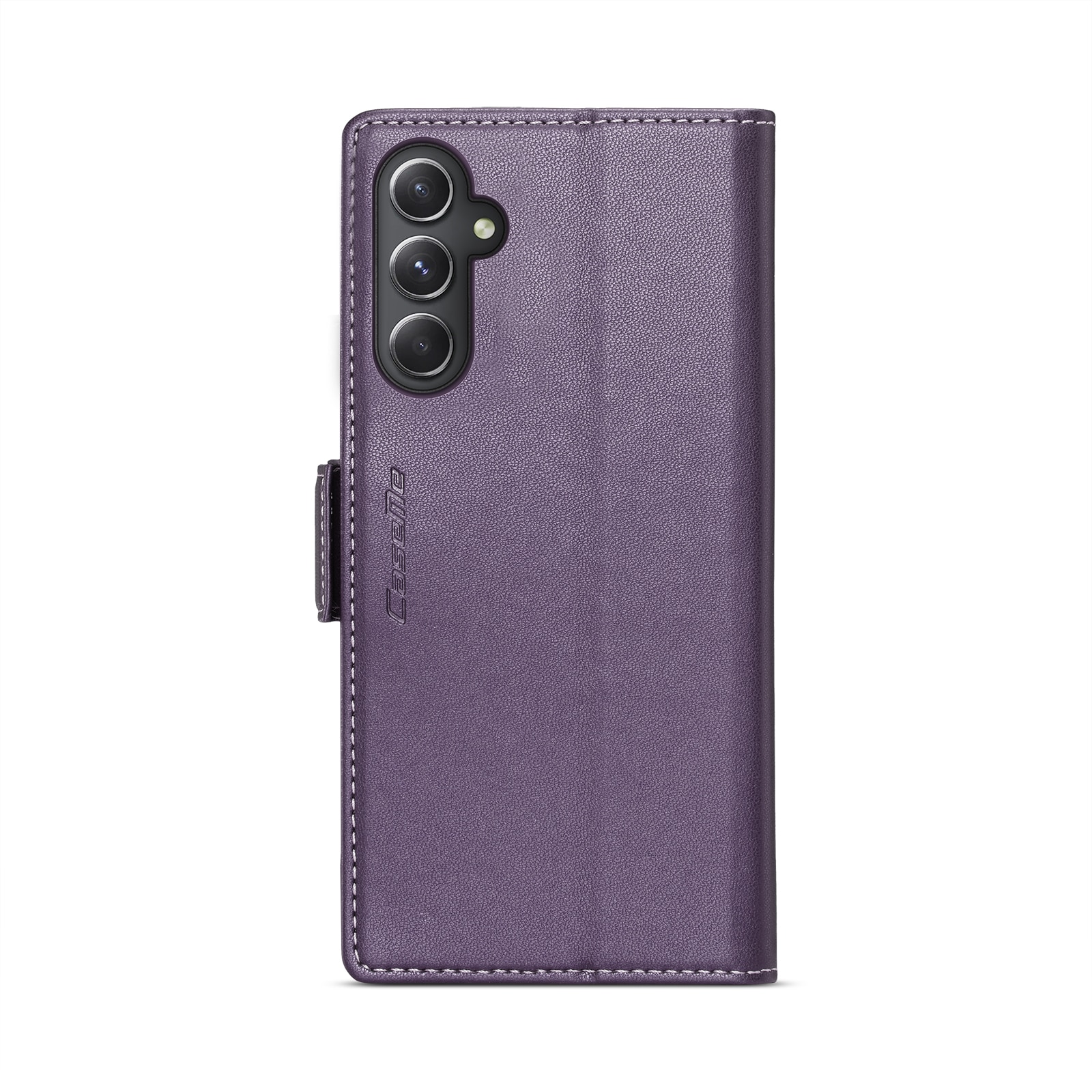 Husa pentru Samsung Galaxy S23 FE, CaseMe, slim, piele, tip portofel, stand, inchidere sigura magnetica, textura moale si aderenta in mana, protectie RFID, Mov
