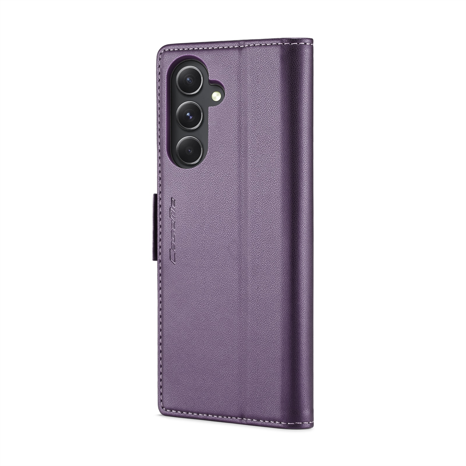 Husa pentru Samsung Galaxy S23 FE, CaseMe, slim, piele, tip portofel, stand, inchidere sigura magnetica, textura moale si aderenta in mana, protectie RFID, Mov