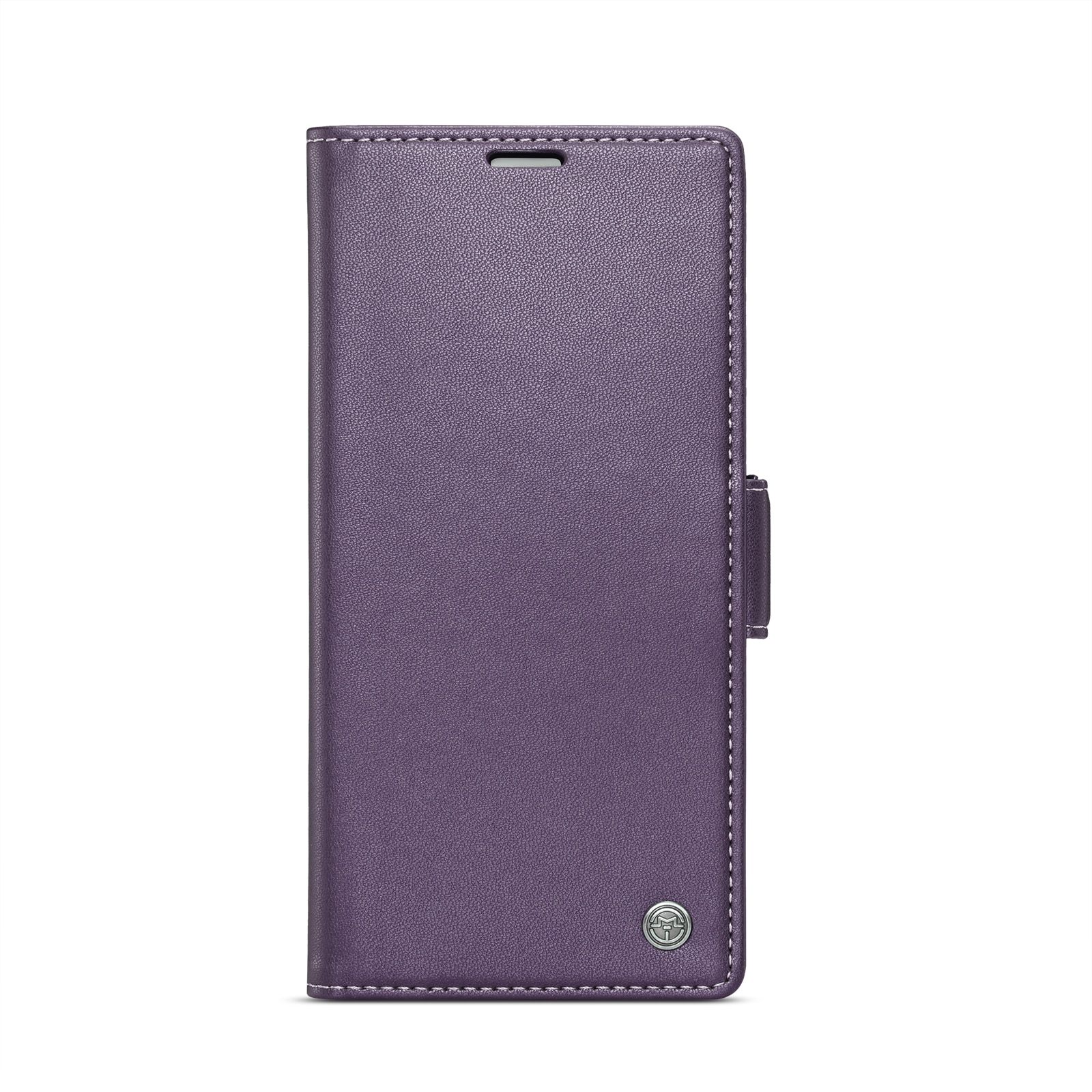 Husa pentru Samsung Galaxy S23 FE, CaseMe, slim, piele, tip portofel, stand, inchidere sigura magnetica, textura moale si aderenta in mana, protectie RFID, Mov