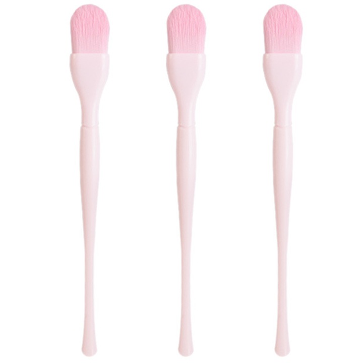 Pensula de machiaj Peysaitr, roz, pentru fond de ten, cu peri sintetici, ergonomic, 3 buc