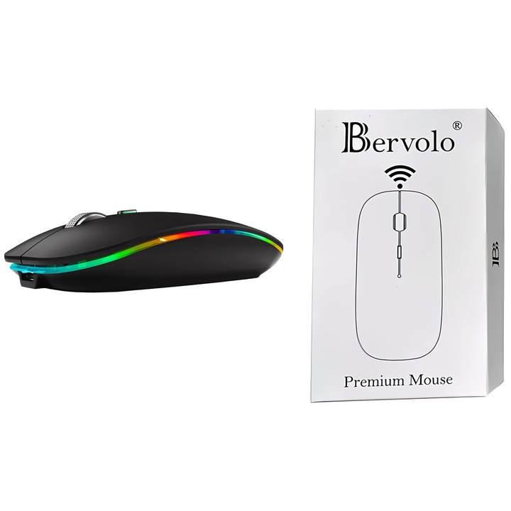 Мишка, Bervolo, ProX, безжичен USB и Bluetooth 5.1, 600mAh батерия, регулируем DPI, черен