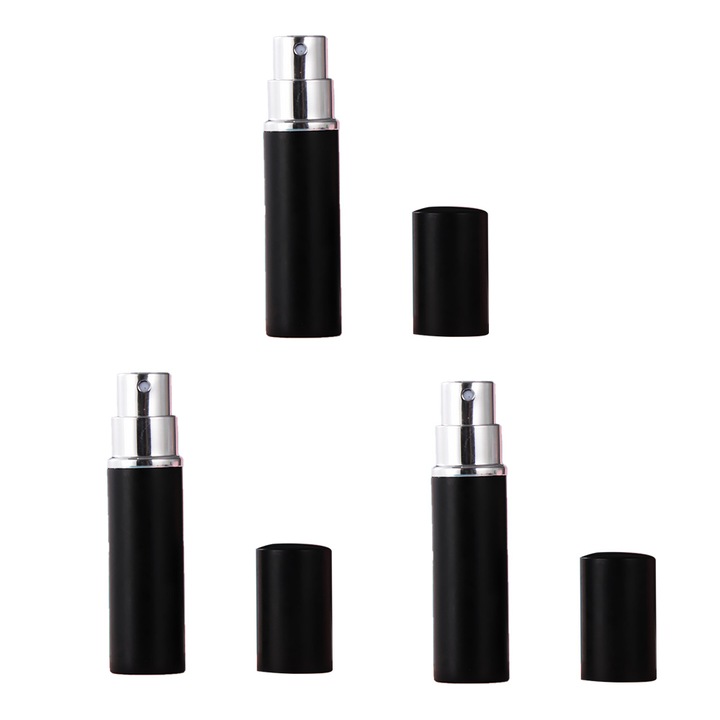 Set 3 atomizoare parfum QttvbTna, sticla cu invelis metalic, portabil, 10ml, negru