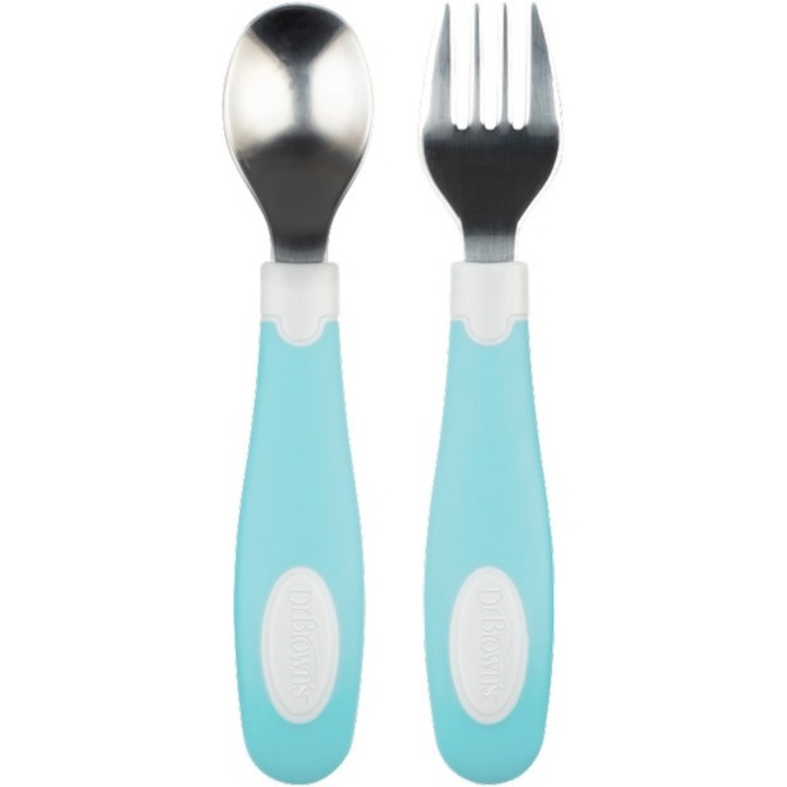 Set furculita si lingura pentru copii, Dr. Brown's, Ionx, Albastru/Alb