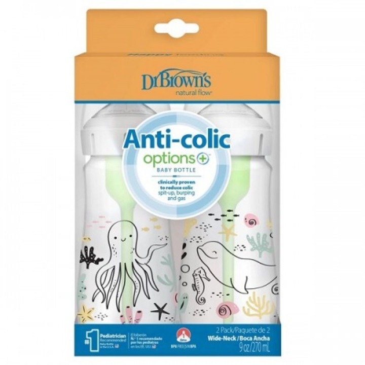 Set 2 sticle pentru bebelusi, Dr. Brown's, Plastic, 270 ml