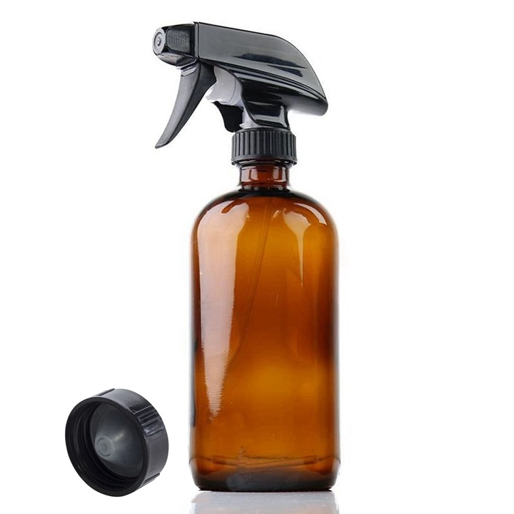 Стъклена бутилка с пулверизатор от 500 мл, подходяща за етерични масла, билки, почистващи разтвори, лак за коса, може да се пълни отново