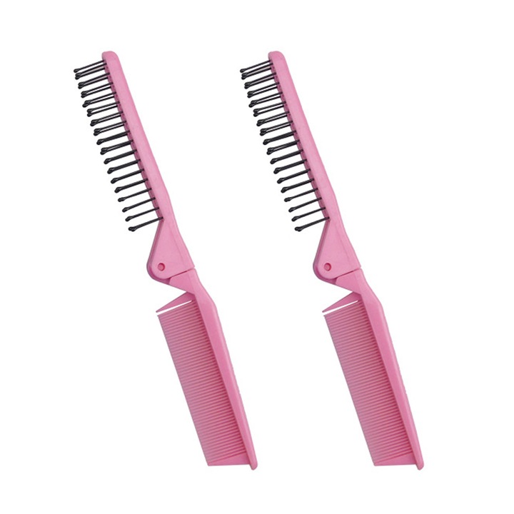 2 zsebfésű készlet, QttvbTna, műanyag, összecsukható, antisztatikus, 21,5 cm, rózsaszín