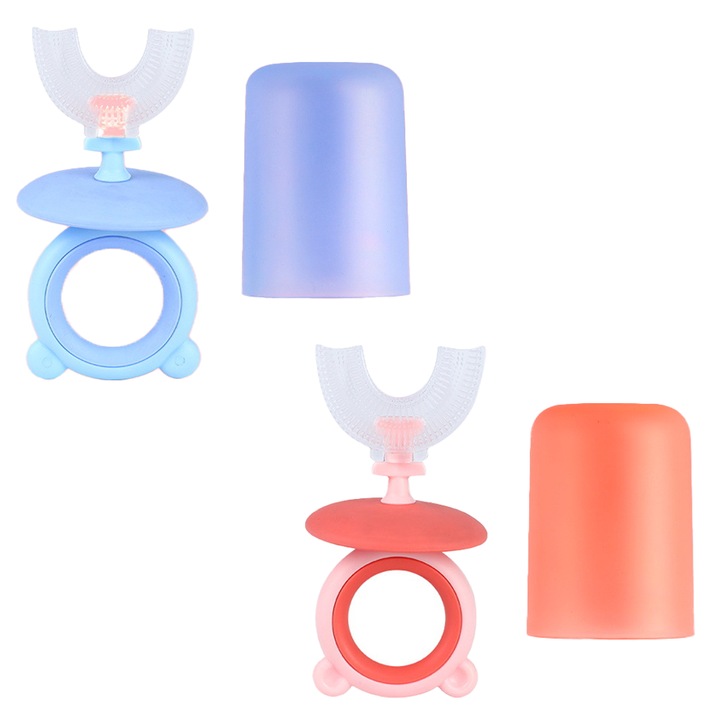 2 db U-alakú gyermek fogkefe tárolóval, szilikon, nedvességelvezető