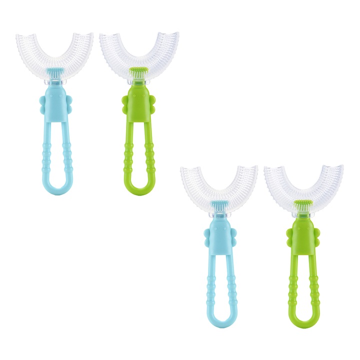 4 darab klasszikus U-alakú szilikon fogkefe gyerekeknek, többszínű