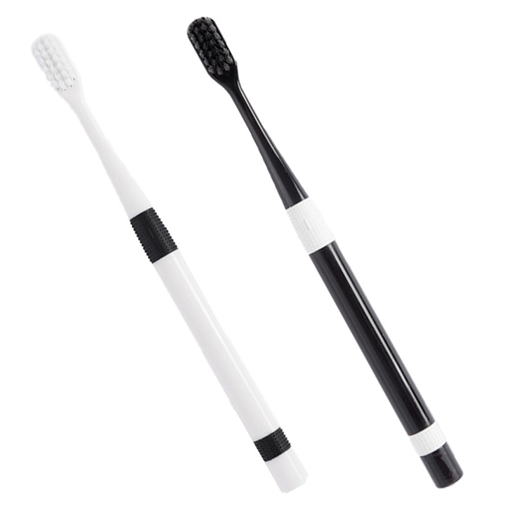 2 db-os fogkefe készlet, QttvbTna, ínyvédő, fekete/fehér