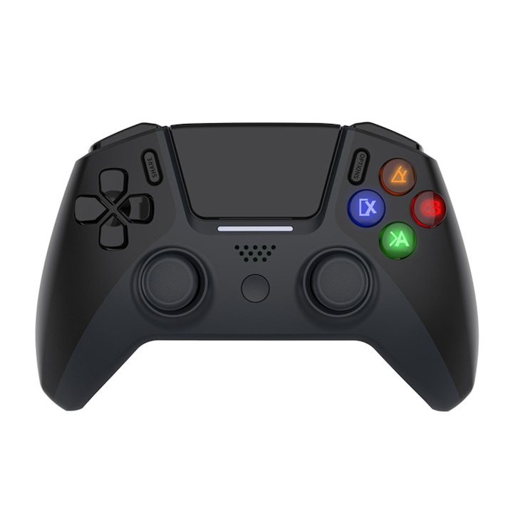 Controller gamepad wireless, Bluetooth 5.0, Pentru PS4/PS3/PC/IOS, Touchpad/LED, Dubla vibratie, Plastic, Negru